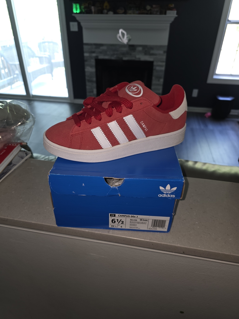 adidas Kids Campus Shoes - Red with White Stripes